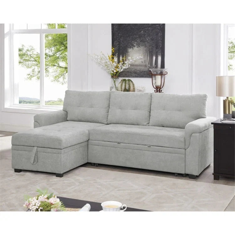 Canapé d'angle réversible convertible avec lit gigogne, méridienne de rangement et pieds durables