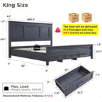 Cadre de lit en bois King Size de style ferme avec tête de lit, cadre de lit plateforme