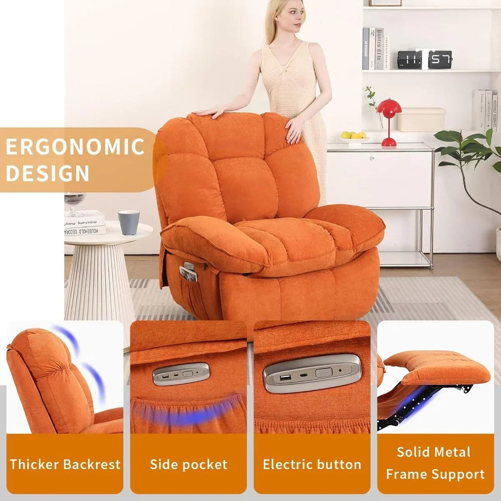 Fauteuil inclinable pivotant XINMICS, Fauteuils inclinables à bascule de massage avec fonction chauffante, ports USB, USB-C et pochette latérale