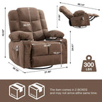 Fauteuil inclinable gris surdimensionné avec fonctions de chauffage et de massage, inclinaison à 150°, bascule à 30°, port USB pour la recharge et 2 porte-gobelets
