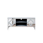 Meuble TV de 150 cm avec portes miroir en losange et rangement pour téléviseurs jusqu'à 65 pouces