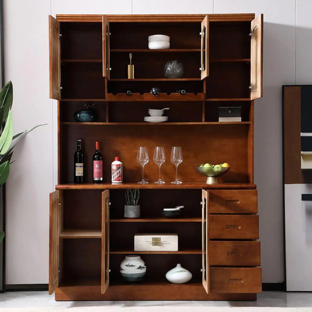 Buffet de cuisine en bois blanc avec casier à vin intégré