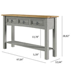 Console de couloir rustique en pin massif, blanc cérusé / marron antique / gris cérusé / non peinte, 3 tiroirs