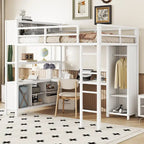 Lit mezzanine en métal blanc cassé avec bureau et armoire - Grand lit