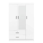 Armoire penderie 3 portes avec miroirs, étagères et 2 tiroirs
