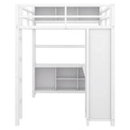 Lit mezzanine en métal blanc cassé avec bureau et armoire - Grand lit