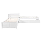 Lit plateforme en L moderne blanc de taille double avec lit gigogne et tiroirs pour chambre à coucher