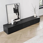 Meuble TV minimaliste avec tiroirsConsole multimédia en bois massif avec placards, porte abattante, placage noyer, entièrement assemblé