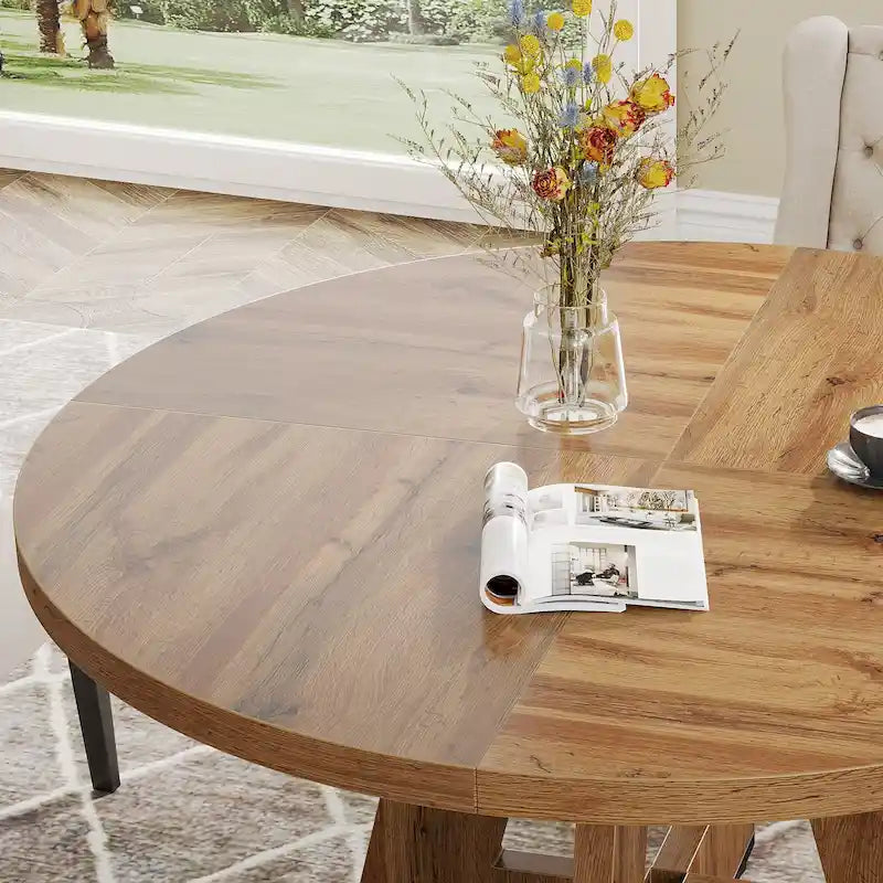 Table à manger ronde de 120 cm pour 4 personnes, table de salle à manger/cuisine/salon en bois style ferme