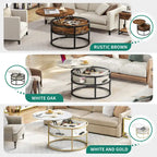 Table basse ronde relevable et extensible avec rangement dissimulé