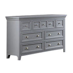 Commode Cile de 56 pouces, 7 tiroirs coulissants, bois gris, poignées rondes nickelées
