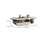 Table basse ovale contemporaine unique avec plateau en marbre et tiroir