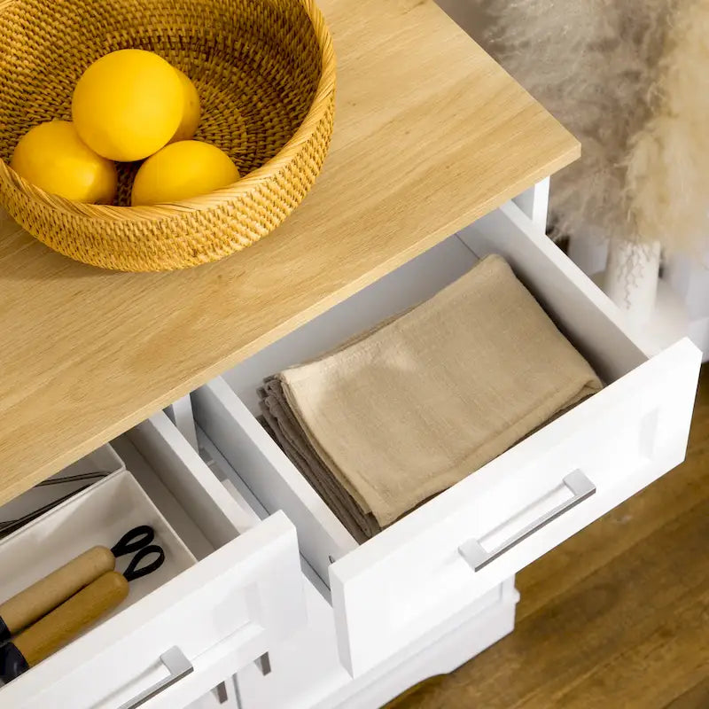 Meuble de Rangement Buffet de Cuisine Blanc avec 3 Tiroirs et Étagère Réglable