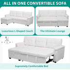 Canapé d'angle réversible avec lit gigogne, méridienne de rangement, pieds durables,