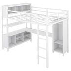 Lit mezzanine en métal blanc cassé avec bureau et armoire - Grand lit