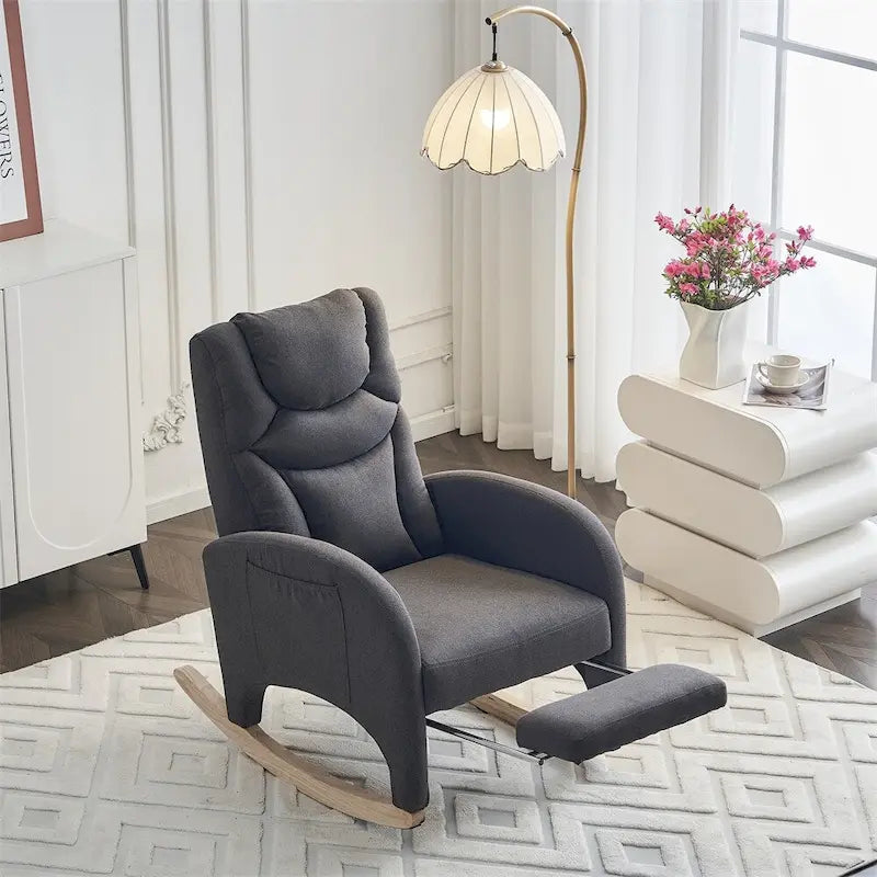 Fauteuil à bascule de puériculture ergonomique en tissu avec repose-pieds réglable