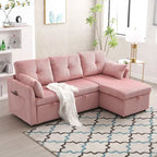 Canapé d'angle réversible en velours côtelé/chenille avec chaise longue de rangement et poche latérale