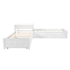 Lit plateforme en L moderne blanc de taille double avec lit gigogne et tiroirs pour chambre à coucher