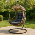 Suspended synthetic rattan armchair with steel frame, polyester cushion, Brown/Grey, 200 cm x 95 cm x 75 cm