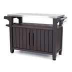 Chariot de service de bar à roulettes pour barbecue extérieur avec rangement marron foncé - 35,4 H x 48,7 L x 20,4 P