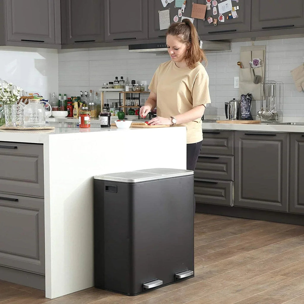 SONGMICS Poubelle double, 60L, en acier inoxydable, noire