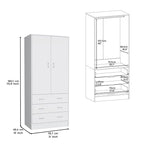 19 Armoire moderne à deux portes avec 3 tiroirs et 1 tringle de penderie pour chambre à coucher