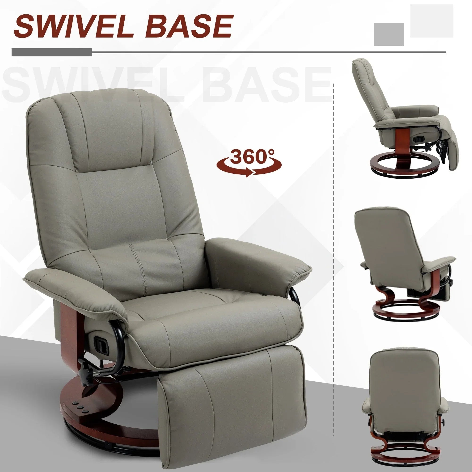 Fauteuil inclinable manuel pivotant en similicuir HomCom avec repose-pieds confortable et relaxant