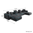 Grand canapé modulaire sectionnel en velours côtelé, en forme de U, 4 places avec 2 poufs et 5 oreillers
