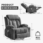 Fauteuil inclinable, Fauteuils à bascule avec massage et chauffage, Poches latérales et porte-gobelet