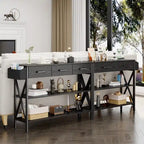 Console avec 3 tiroirs, table de canapé d'entrée avec 3 étagères de rangement