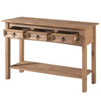 Console de couloir rustique en pin massif, blanc cérusé / marron antique / gris cérusé / non peinte, 3 tiroirs