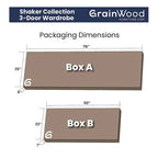 Grain Wood Furniture Armoire Shaker en bois à 3 portes - 60x72x22