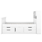 Lit plateforme capitaine double/grand avec 4 tiroirs et étagères de rangement, cadre de lit en bois massif avec tête de lit bibliothèque de rangement