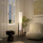 Lampadaires LED en bois vintage avec abat-jour en tissu