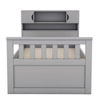 Lit plateforme capitaine double/grand avec 4 tiroirs et étagères de rangement, cadre de lit en bois massif avec tête de lit bibliothèque de rangement