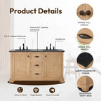 Meuble sous-vasque Hervas avec plateau en marbre naturel, sans miroir