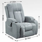 Fauteuil inclinable releveur électrique, fauteuil de massage moderne à moteur unique avec chauffage lombaire, port de chargement USB, porte-gobelets