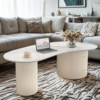 Table basse ovale standard blanche minimaliste avec 2 tiroirs