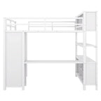Lit mezzanine en métal blanc cassé avec bureau et armoire - Grand lit