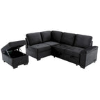Canapé d'angle convertible 5 places en L 84,75 po avec pouf de rangement, rangement de bras dissimulé et chargement USB pour salon