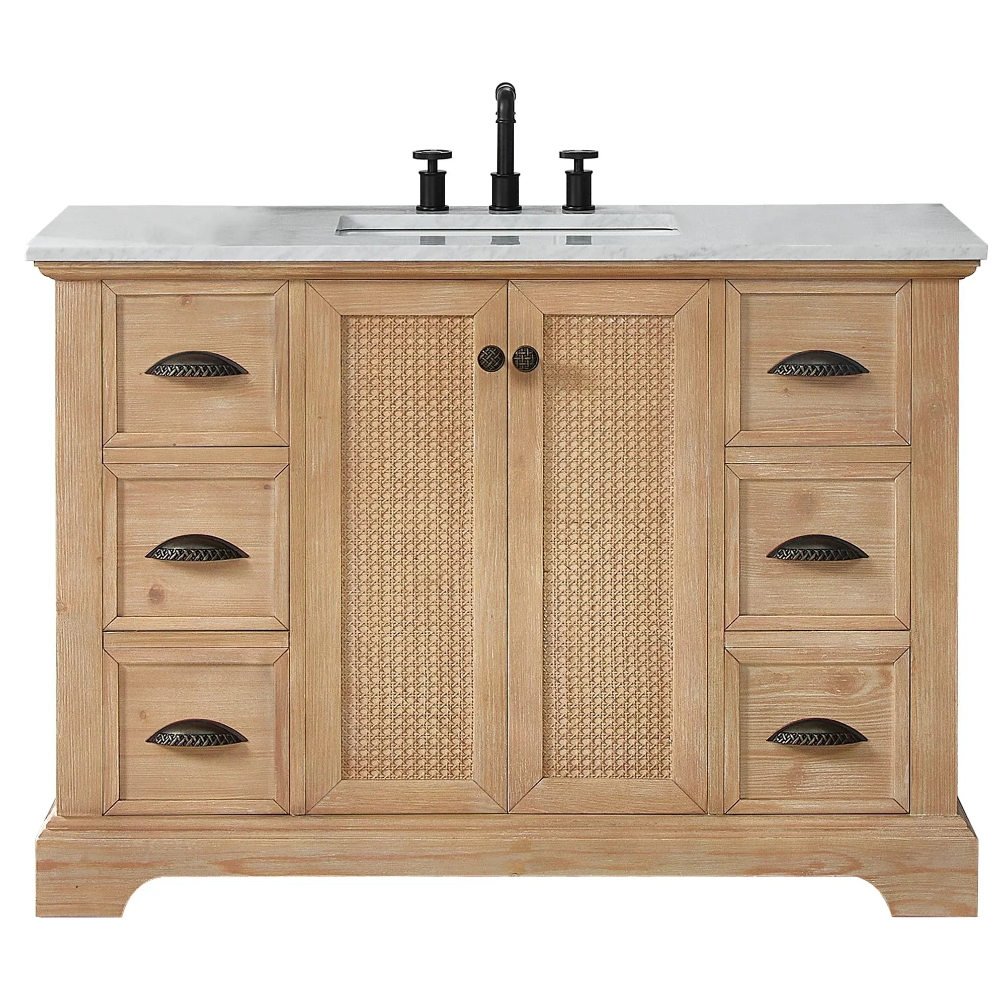 Meuble sous-vasque Hervas avec plateau en marbre naturel, sans miroir