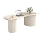 Table basse ovale standard blanche minimaliste avec 2 tiroirs