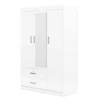 Armoire penderie 3 portes avec miroirs, étagères et 2 tiroirs