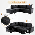 Canapé d'angle convertible 5 places en L 84,75 po avec pouf de rangement, rangement de bras dissimulé et chargement USB pour salon