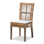 Chaise de salle à manger Laluna en rotin et bois d'acajou de style bohème moderne avec coussin