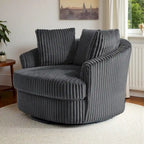 Fauteuil pivotant rond surdimensionné en velours côtelé avec accoudoirs encastrés 43 W
