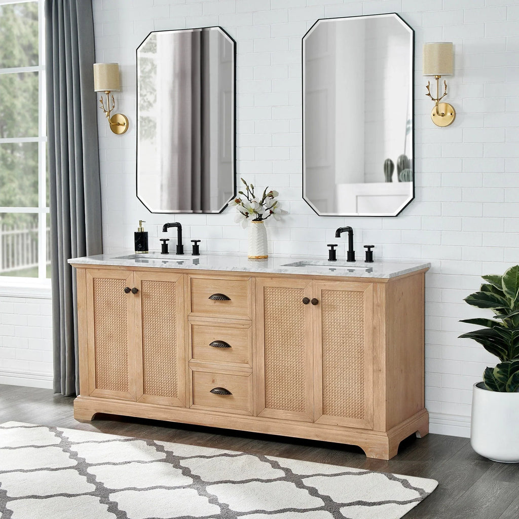 Meuble sous-vasque Hervas avec plateau en marbre naturel, sans miroir