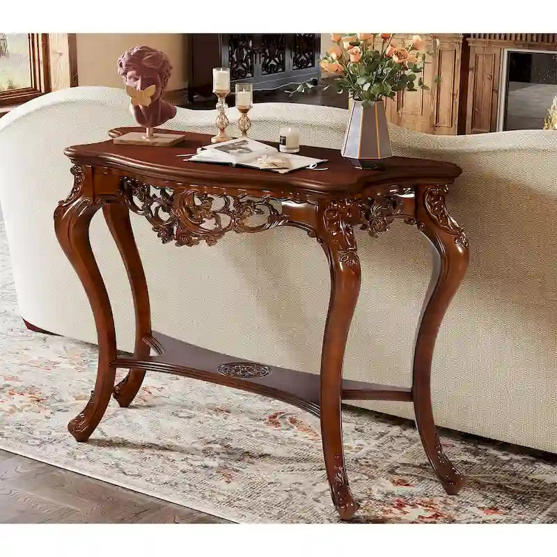 Console double plateau sculptée classique pour entrée salon