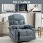 Fauteuil inclinable gris surdimensionné avec fonctions de chauffage et de massage, inclinaison à 150°, bascule à 30°, port USB pour la recharge et 2 porte-gobelets
