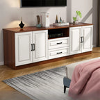 Meuble TV moderne blanc en bois avec rangement et gestion des câbles